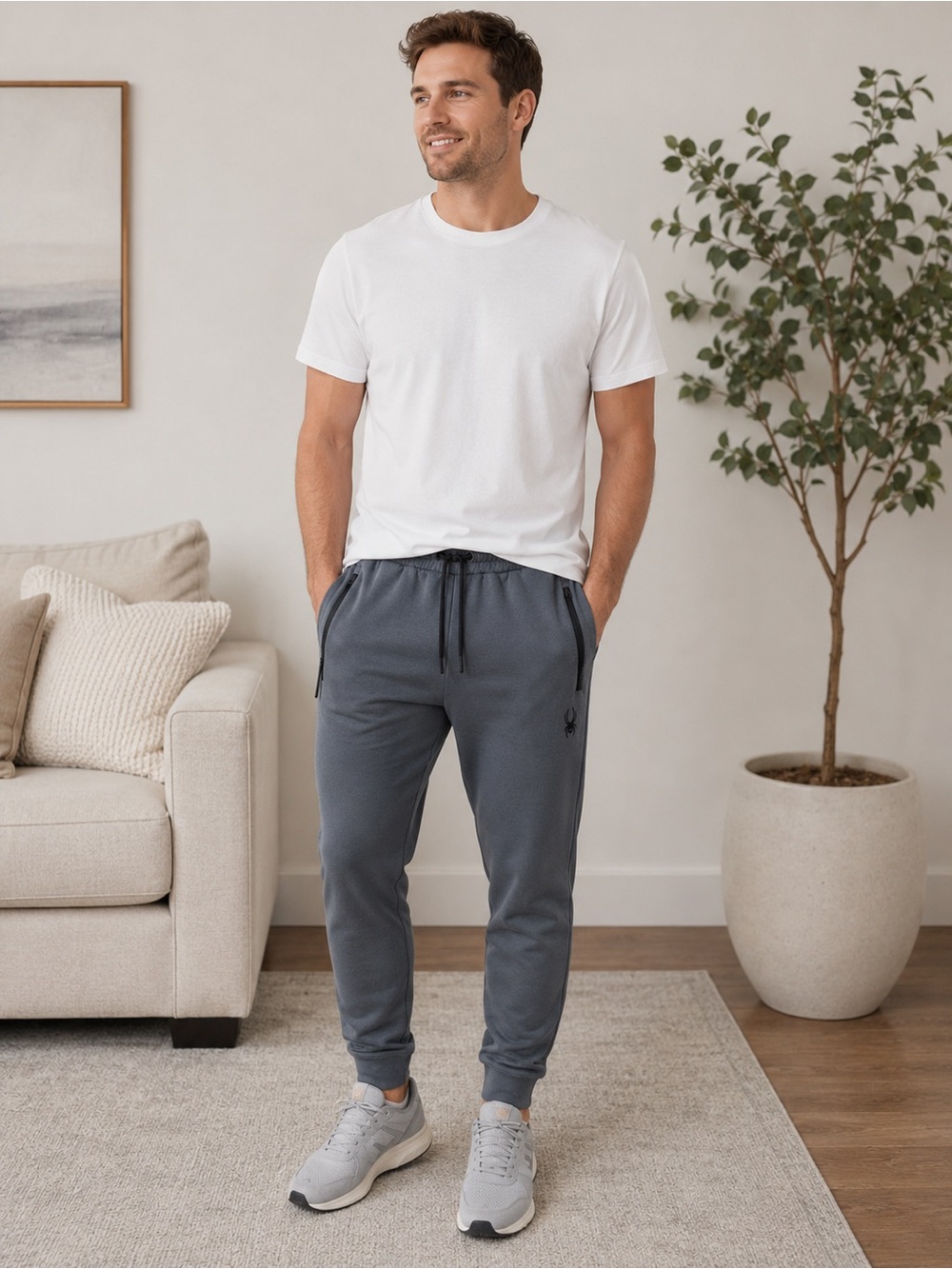 Spyder Performance Tech Terry Jogger Mens S Gray Zip Pockets